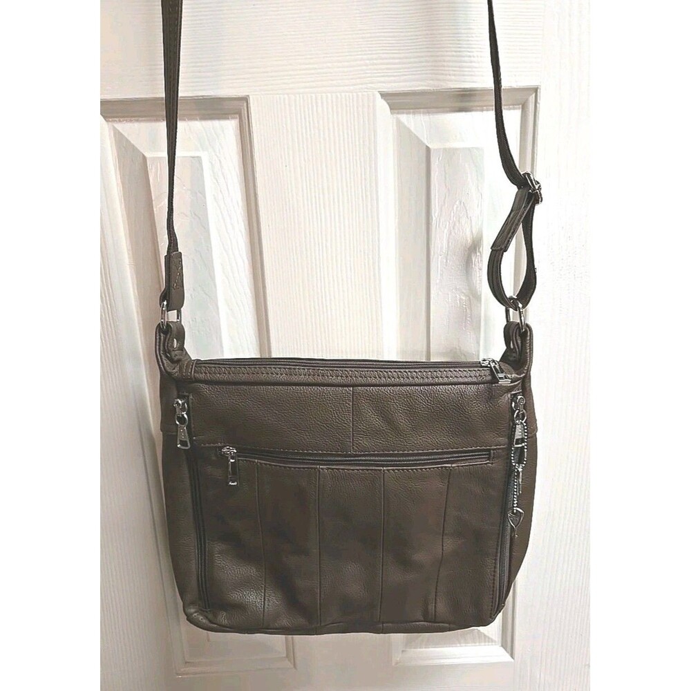 Roma Brown Leather Locking Concealment Purse CCW Concealed Carry Satchel